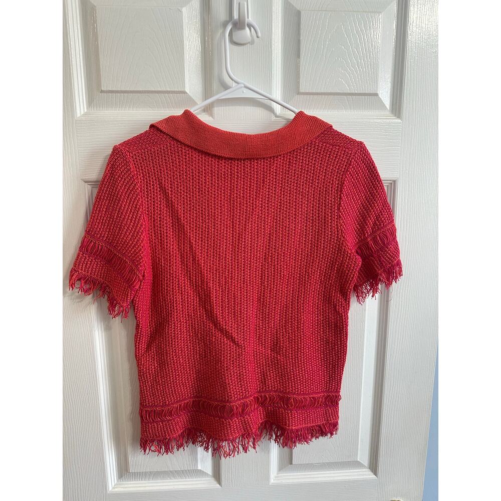 Tory Burch Brielle Runway Knit Top V-Neck Pink Orange 100% Cotton Sz S Great! - Picture 4 of 6